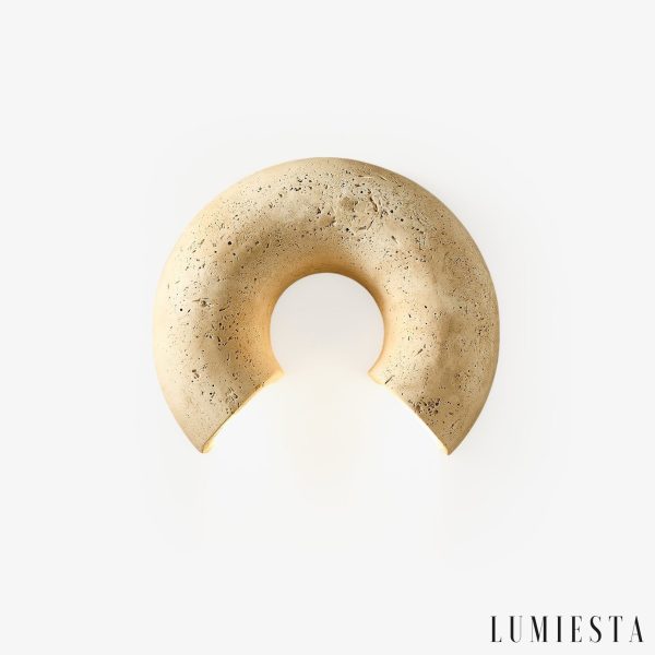 Triwiera - Kinkiet trawertynowy, nowoczesny, żółty do salonu, ∅19×22 cm