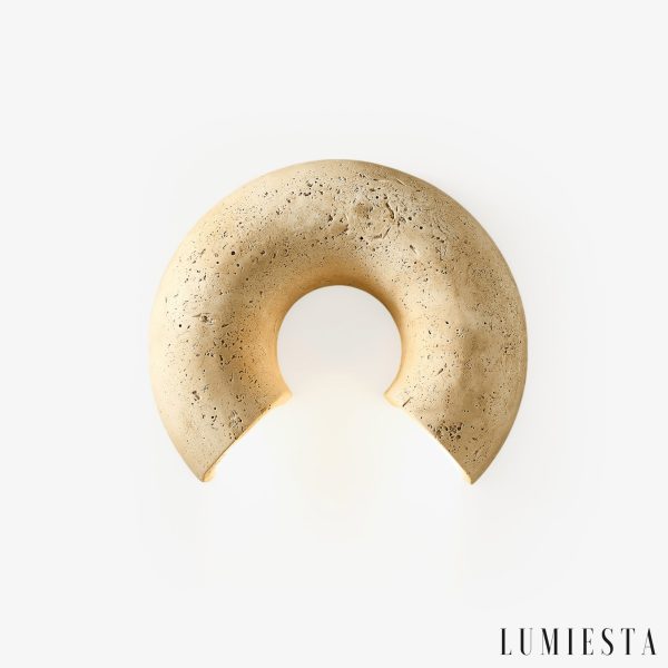 Triwiera - Kinkiet trawertynowy, nowoczesny, żółty do salonu, ∅19×22 cm