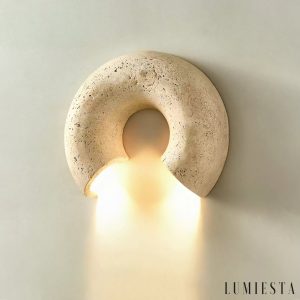 Triwiera - Kinkiet trawertynowy, nowoczesny, żółty do salonu, ∅19×22 cm