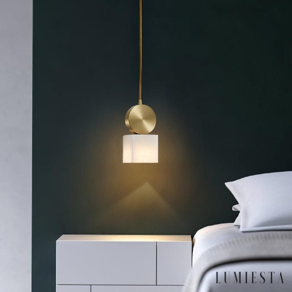 Etneris - Lampa wisząca alabastrowa mosiężna do salonu i jadalni Ø12 x 23/31 cm
