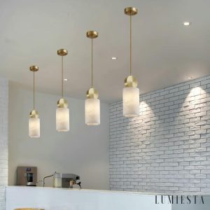 Etneris - Lampa wisząca alabastrowa mosiężna do salonu i jadalni Ø12 x 23/31 cm