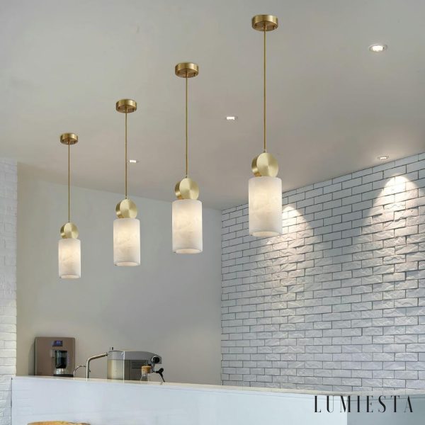 Etneris - Lampa wisząca alabastrowa mosiężna do salonu i jadalni Ø12 x 23/31 cm