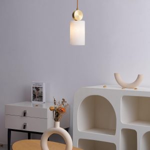 Etneris - Lampa wisząca alabastrowa mosiężna do salonu i jadalni Ø12 x 23/31 cm