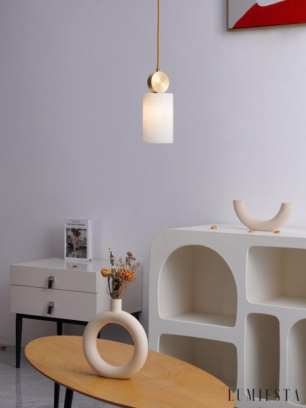 Etneris - Lampa wisząca alabastrowa mosiężna do salonu i jadalni Ø12 x 23/31 cm
