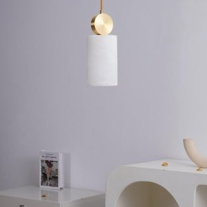 Etneris - Lampa wisząca alabastrowa mosiężna do salonu i jadalni Ø12 x 23/31 cm