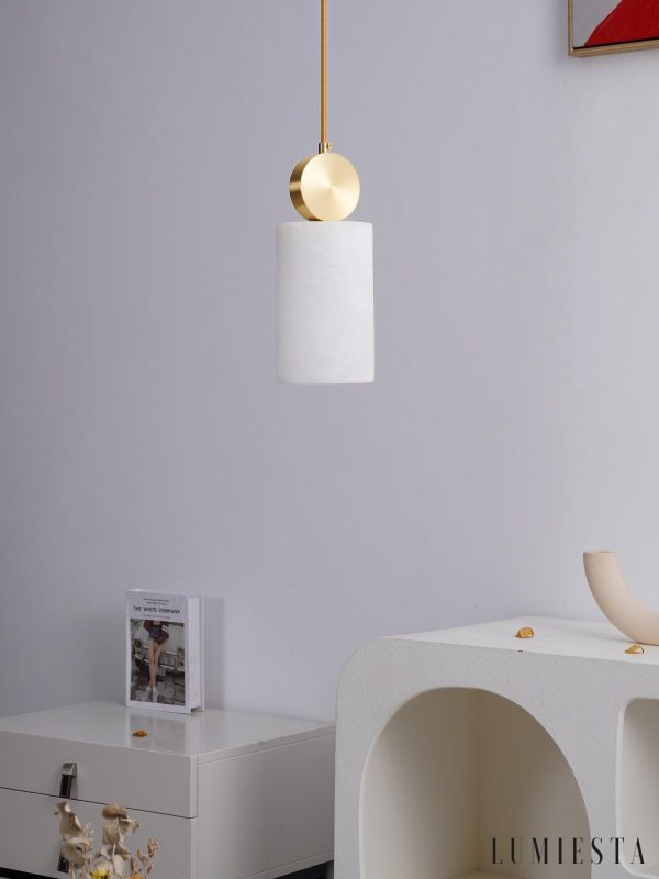 Etneris - Lampa wisząca alabastrowa mosiężna do salonu i jadalni Ø12 x 23/31 cm