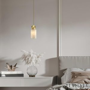 Etneris - Lampa wisząca alabastrowa mosiężna do salonu i jadalni Ø12 x 23/31 cm