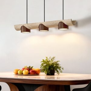 EtruriaX - Lampa wisząca trawertynowa żółta z orzechem, nad stół Ø80xH10 cm