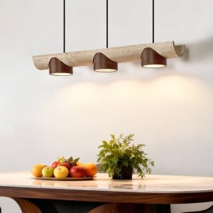 EtruriaX - Lampa wisząca trawertynowa żółta z orzechem, nad stół Ø80xH10 cm