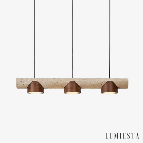 EtruriaX - Lampa wisząca trawertynowa żółta z orzechem, nad stół Ø80xH10 cm