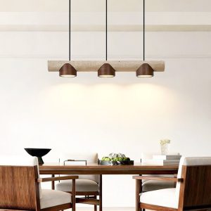 EtruriaX - Lampa wisząca trawertynowa żółta z orzechem, nad stół Ø80xH10 cm