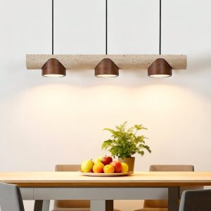 EtruriaX - Lampa wisząca trawertynowa żółta z orzechem, nad stół Ø80xH10 cm