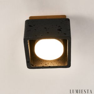 Farella - Plafon trawertynowo-drewniany, czarny i orzechowy do salonu, Ø12 cm