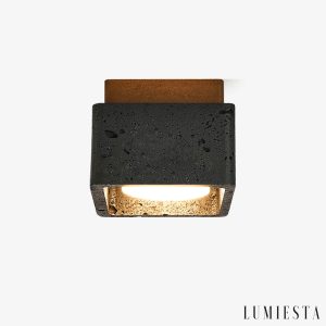 Farella - Plafon trawertynowo-drewniany, czarny i orzechowy do salonu, Ø12 cm