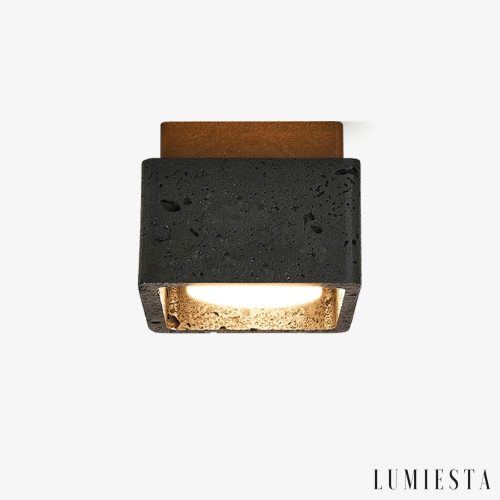 Farella - Plafon trawertynowo-drewniany, czarny i orzechowy do salonu, Ø12 cm