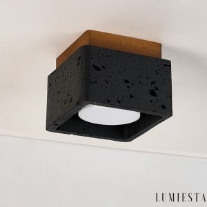 Farella - Plafon trawertynowo-drewniany, czarny i orzechowy do salonu, Ø12 cm