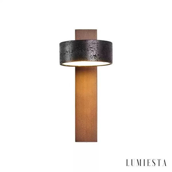 Ferraris - Kinkiet nowoczesny, drewno orzechowe i trawertyn, do salonu, 10x23 cm