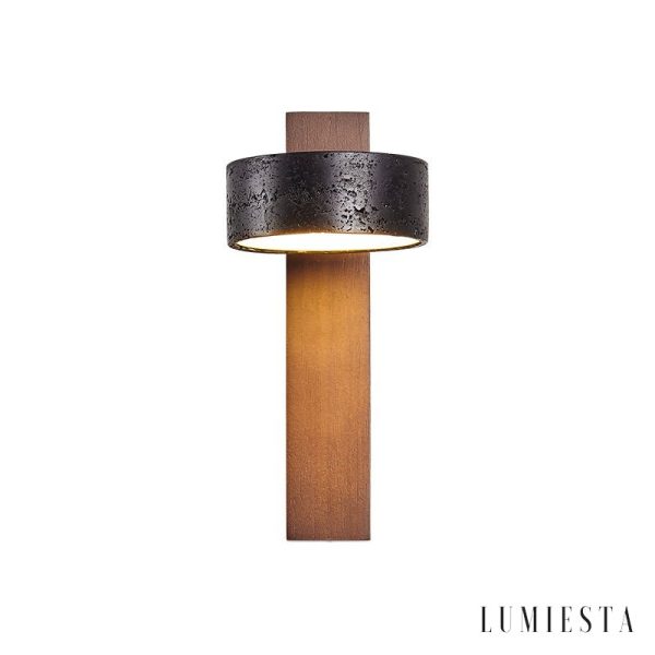 Ferraris - Kinkiet nowoczesny, drewno orzechowe i trawertyn, do salonu, 10x23 cm