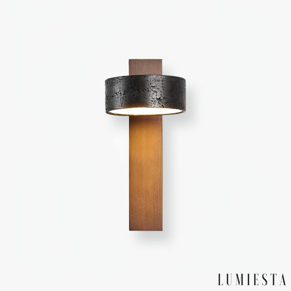 Ferraris - Kinkiet nowoczesny, drewno orzechowe i trawertyn, do salonu, 10x23 cm