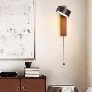 Ferraris - Kinkiet nowoczesny, drewno orzechowe i trawertyn, do salonu, 10x23 cm