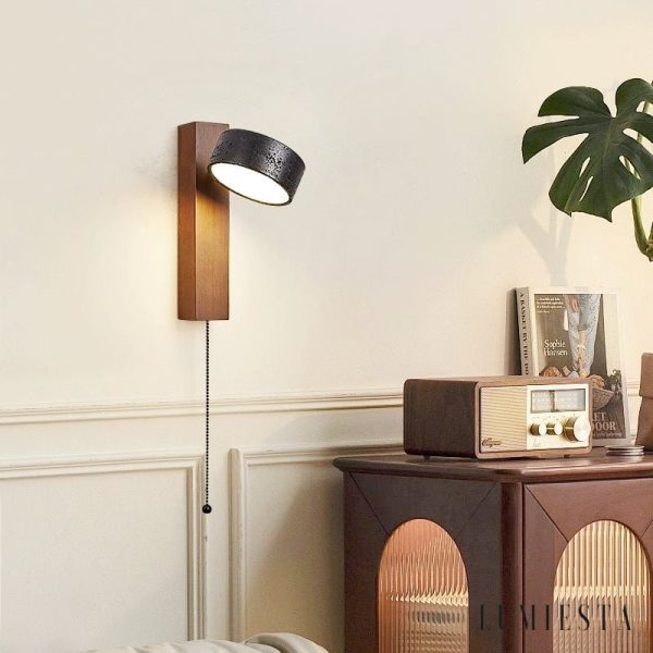 Ferraris - Kinkiet nowoczesny, drewno orzechowe i trawertyn, do salonu, 10x23 cm