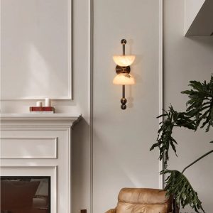 Firenzeo - Lampa wisząca alabastrowa brązowo-biała do salonu Ø15 x 43 cm