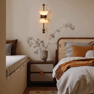 Firenzeo - Lampa wisząca alabastrowa brązowo-biała do salonu Ø15 x 43 cm