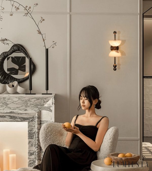 Firenzeo - Lampa wisząca alabastrowa brązowo-biała do salonu Ø15 x 43 cm