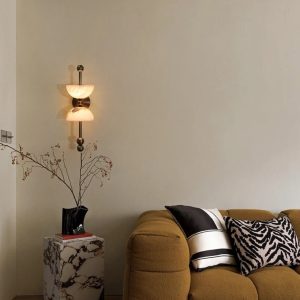 Firenzeo - Lampa wisząca alabastrowa brązowo-biała do salonu Ø15 x 43 cm