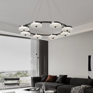 Fontenia - Lampa wisząca loftowa metalowa, czarna, do salonu, Ø60/80/100 cm