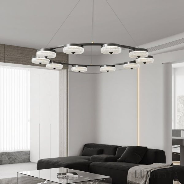 Fontenia - Lampa wisząca loftowa metalowa, czarna, do salonu, Ø60/80/100 cm