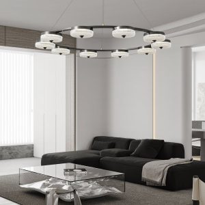 Fontenia - Lampa wisząca loftowa metalowa, czarna, do salonu, Ø60/80/100 cm