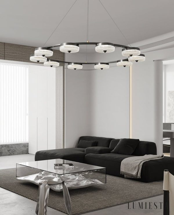 Fontenia - Lampa wisząca loftowa metalowa, czarna, do salonu, Ø60/80/100 cm