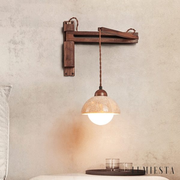 Forumis - Kinkiet trawertynowy, nowoczesny, żółty do sypialni, Ø15x18 cm