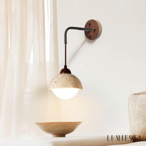 Forumis - Kinkiet trawertynowy, nowoczesny, żółty do sypialni, Ø15x18 cm