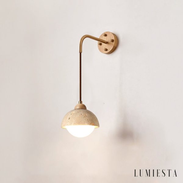 Forumis - Kinkiet trawertynowy, nowoczesny, żółty do sypialni, Ø15x18 cm