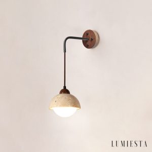 Forumis - Kinkiet trawertynowy, nowoczesny, żółty do sypialni, Ø15x18 cm