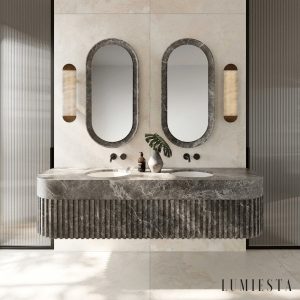 Galliax - Lampa wisząca metalowa alabastrowa brązowo-biała do salonu Ø12x60 cm