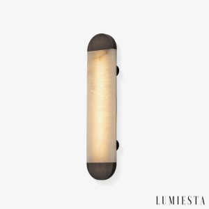 Galliax - Lampa wisząca metalowa alabastrowa brązowo-biała do salonu Ø12x60 cm