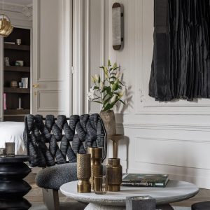 Galliax - Lampa wisząca metalowa alabastrowa brązowo-biała do salonu Ø12x60 cm