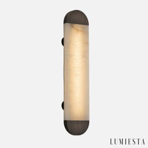 Galliax - Lampa wisząca metalowa alabastrowa brązowo-biała do salonu Ø12x60 cm