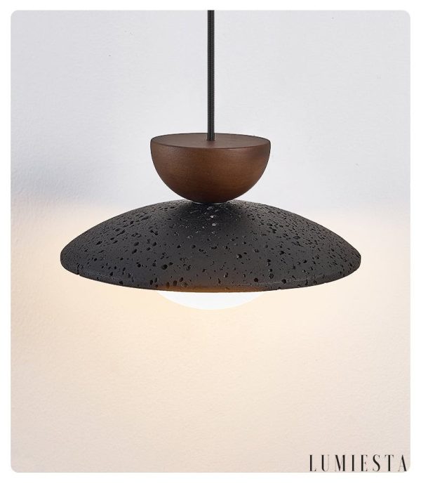 Genevra - Lampa wisząca skandynawska czarny travertyn i drewno do salonu Ø25 cm