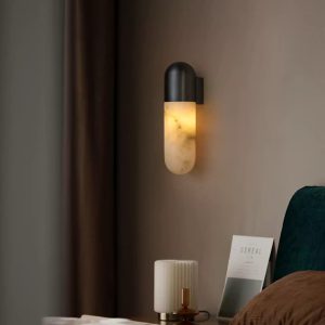 Genolux - Lampa wisząca nowoczesna alabastrowa, czarna/biała, salon Ø8x28 cm