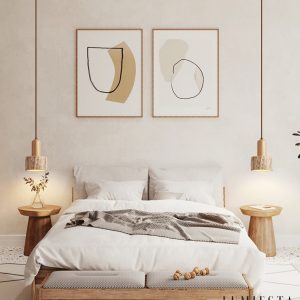 GinevraX - Lampa wisząca, żółty trawertyn i drewno, do salonu, Ø12/15 cm