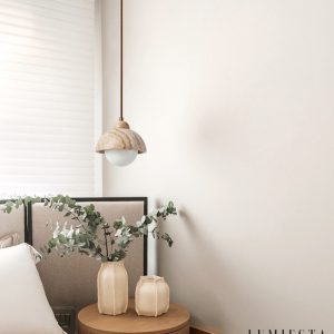 GinevraX - Lampa wisząca, żółty trawertyn i drewno, do salonu, Ø12/15 cm