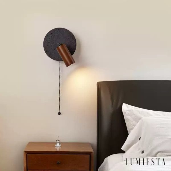 Goralith - Lampa wisząca loftowa, orzech i czarny trawertyn do jadalni Ø18x10 cm