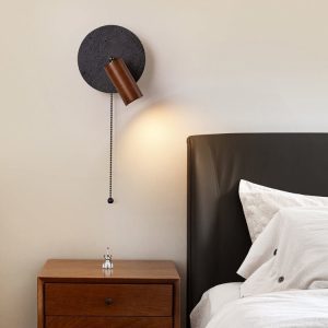 Goralith - Lampa wisząca loftowa, orzech i czarny trawertyn do jadalni Ø18x10 cm