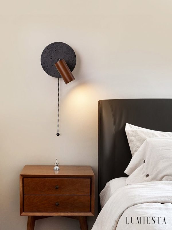 Goralith - Lampa wisząca loftowa, orzech i czarny trawertyn do jadalni Ø18x10 cm