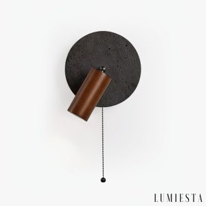 Goralith - Lampa wisząca loftowa, orzech i czarny trawertyn do jadalni Ø18x10 cm