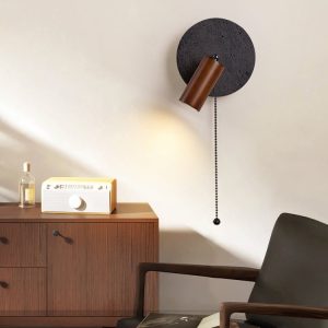 Goralith - Lampa wisząca loftowa, orzech i czarny trawertyn do jadalni Ø18x10 cm